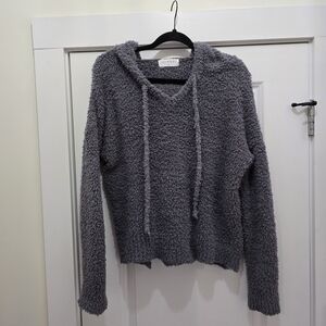 Cozy Charcoal V-Neck Sweater with Hoodie